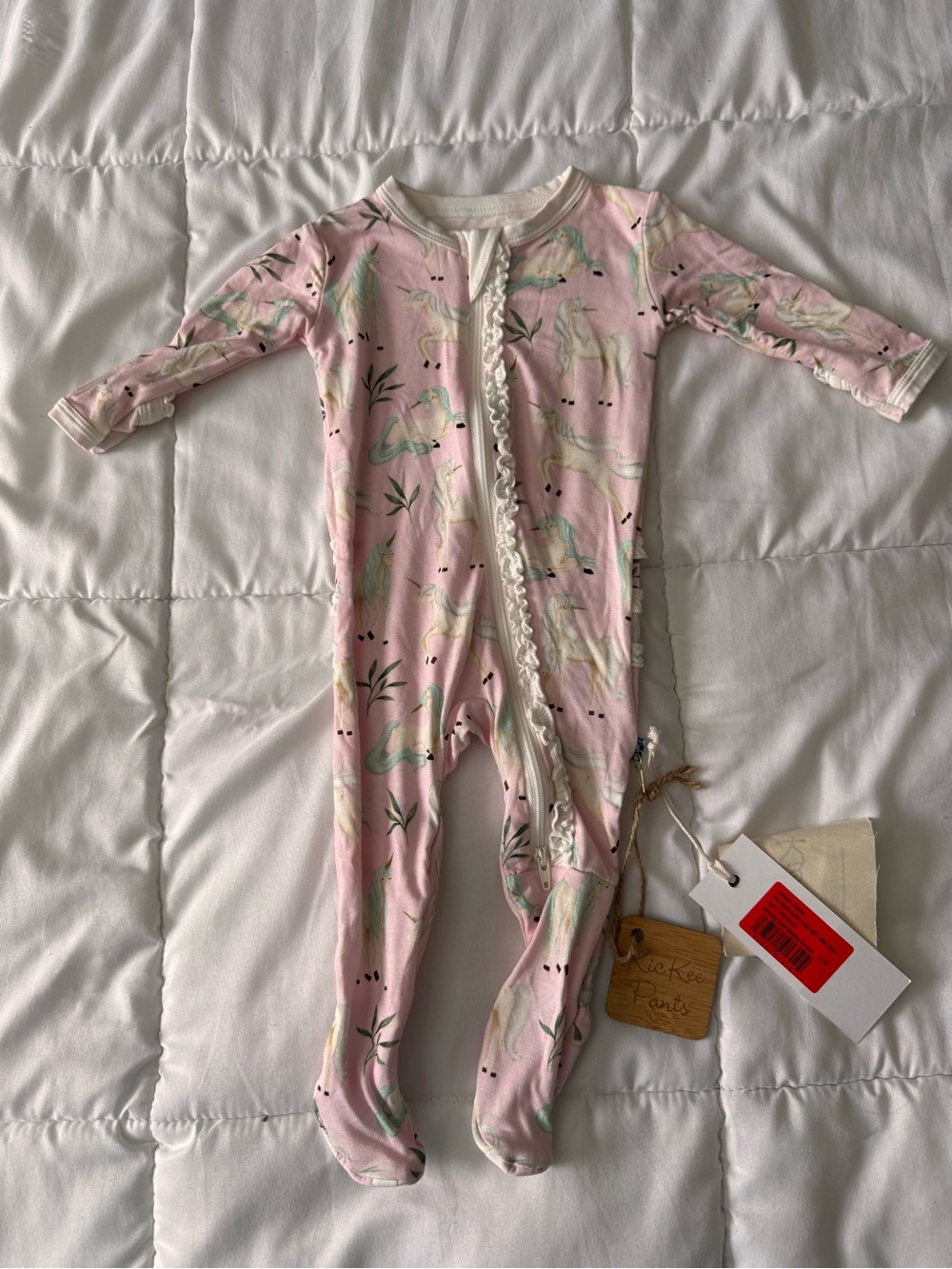 Kickee Violet Sleeping Unicorn Muffin Ruffle Footie